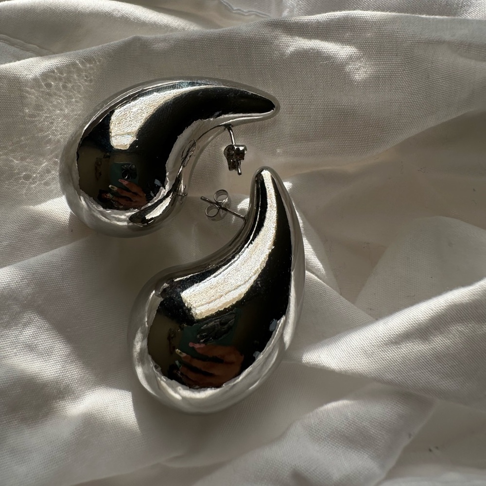 Silver Oversized Tear Drop Earrings